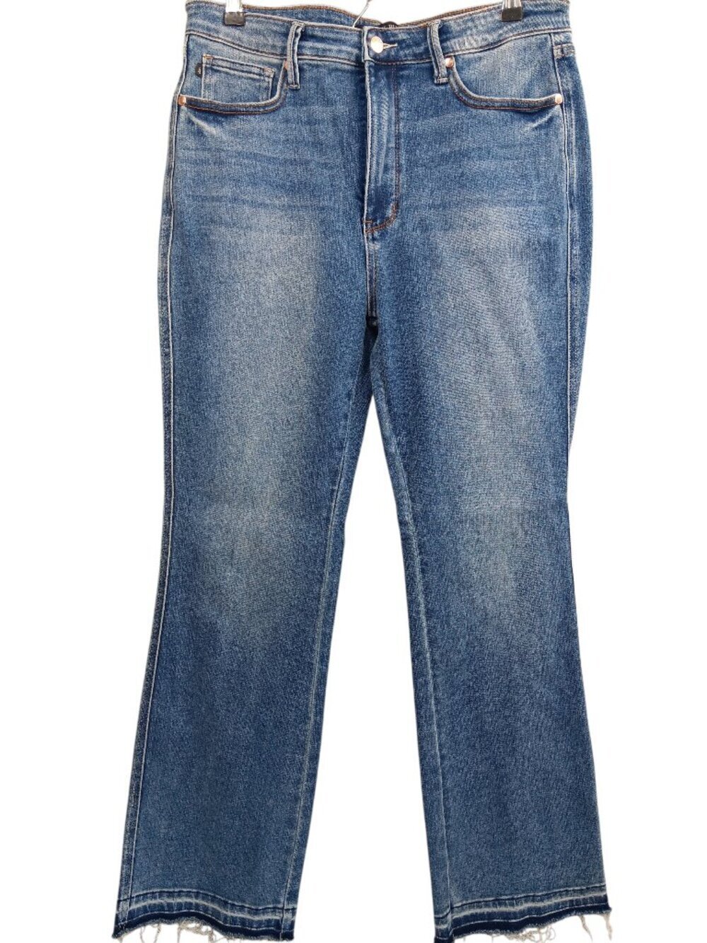 JUDY BLUE Women's High Waist Slim Bootcut Jean Size 15/32 Frayed Hem Medium Wash
